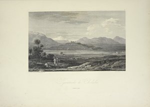 Pyramida Cholula, nakreslil Gmelin, ilustrace z „Pohledy na Kordillery a památky domorodých národů Ameriky“ od Alexandra von Humboldta a Aime Bonpland
