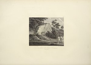 Skála Inti-Guaicu, kreslil Koch, ryl Dutterhoffer, ilustrace z „Pohledy na Kordillery a památky domorodých národů Ameriky“ od Alexandra von Humboldta a Aime Bonpland