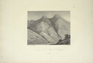 Pohled na Silla de Caracas, kreslil Marchais, ryl Bouquet, ilustrace z „Pohledy na Kordillery a památky domorodých národů Ameriky“ od Alexandra von Humboldta a Aime Bonpland