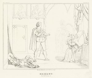 Hamlet, dějství III, scéna 4 (rytina) od Friedrich August Moritz Retzsch