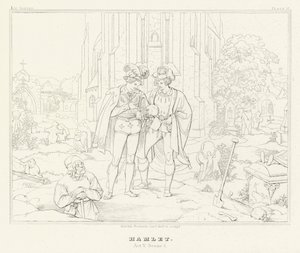 Hamlet, dějství V, scéna 1 (rytina) od Friedrich August Moritz Retzsch