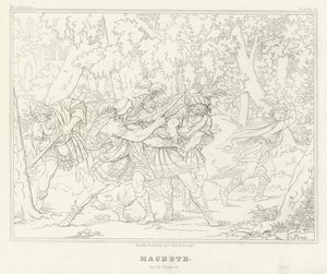 Macbeth, dějství III, scéna 3 (rytina) od Friedrich August Moritz Retzsch