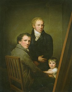 Autoportrét s pěstounskou dcerou Linou Grogerovou a malířem Heinrichem Jakobem Aldenrathem, kolem 1801-15