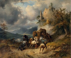 Loupež par Gauermann, Friedrich August Matthias (1807-1862). Olej na plátně, rozměr: 60,5x74 od Friedrich Gauermann