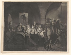 Společnost pijících mužů ve vinném sklepě od Friedrich Jentzen
