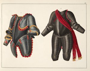 Brnění, deska z „Historie vývoje a zvyků rytířství“, od Dr. Franze Kottenkampa, vydal Carl Hoffmann, 1842 od Friedrich Martin von Reibisch