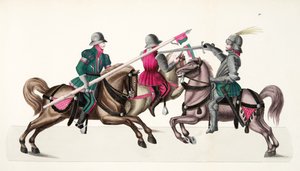 Tři rytíři na turnaji, deska z „Historie vývoje a zvyků rytířství“ od Dr. Franze Kottenkampa, vydal Carl Hoffmann, 1842 od Friedrich Martin von Reibisch