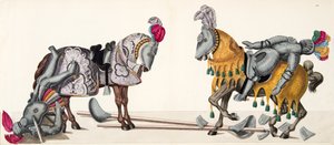 Dva zranění rytíři na turnaji, deska z „Historie vývoje a zvyků rytířství“ od Dr. Franze Kottenkampa, vydal Carl Hoffmann, 1842 od Friedrich Martin von Reibisch