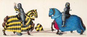 Dva rytíři na turnaji, deska z „Historie vývoje a zvyků rytířství“ od Dr. Franze Kottenkampa, vydal Carl Hoffmann, 1842 od Friedrich Martin von Reibisch