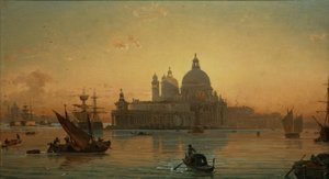 Večerní atmosféra v Benátkách se Santa Maria della Salute od Friedrich Nerly