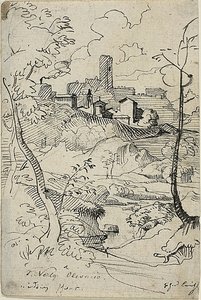 Italské město s řekou (recto); pohled na město (verso) od Friedrich Nerly