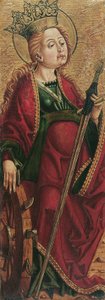 Svatá Kateřina (uvnitř) a svatý Štěpán? (mimo) od Friedrich Pacher (Umkreis)