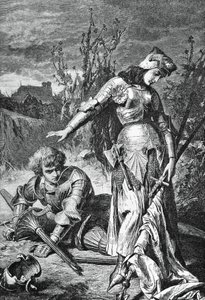 Souboj mezi Johankou z Arku a Lionelem, ilustrace k Panně Orleánské, tragédie Friedrich Schiller (1759-1805), rytina od Friedrich Schiller