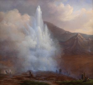 Erupce Velkého gejzíru na Islandu v roce 1834 od Friedrich Theodore Kloss