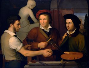 Autoportrét s jeho bratrem Ridolfem a Bertelem Thorvaldsenem, 1815-1816.