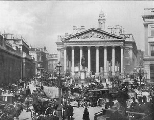 Rušný kout – The Royal Exchange and Bank of England, 1909. od Frith and Co