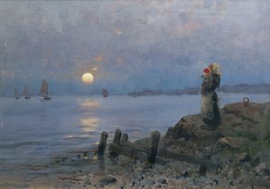 Žena a dítě na pláži od Frithjof Smith-Hald