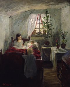 Interiér s dětmi od Fritz Thaulow