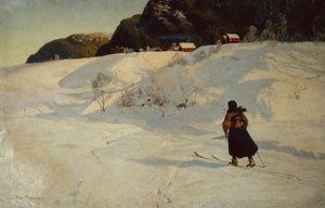 Zimní scéna s lyžařem od Fritz Thaulow