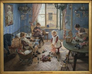 Mateřská školka. Obraz Fritze von Uhde (1848-1911), olej na plátně