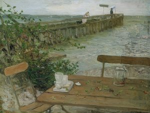 Přistávací molo na jezeře Starnberg. Kolem roku 1896 od Fritz von Uhde