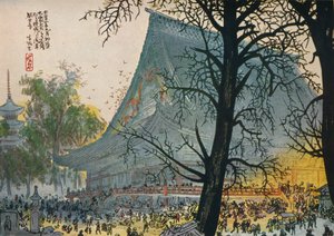 „Záchrana chrámu Asakusa před ohněm po velkém zemětřesení“, 1926 od Fukunaga Seihan