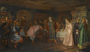 Obřad polibku. Boyar Morozov, jeho manželka Yelena a princ Serebrenni od Fyodor Fyodorovich Buchholz