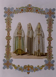 Kostýmy dívek z Torzhoku ze série Oděv ruského státu, 1851 od Fyodor Grigoryevich Solntsev