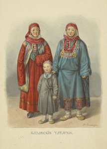 Kazaňské tatarky, ilustrace ze série Oděv ruského státu, 1869