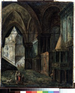 V katedrále (V katedrále). Obraz Fjodora Jakovleviče Alexejeva (1753-1824). Olej na plátně, 35,5 x 30,5 cm