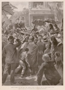 Královna Viktorie a chudí: královna na návštěvě londýnského East Endu, 2. dubna 1873 (hlubotisk) od G.S. (after) Amato