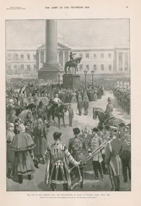 Konec krymské války: vyhlášení míru v Charing Cross, Londýn, duben 1856 (hlubotisk) od G.S. (after) Amato