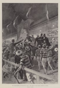 Atentát na italského krále, scéna na atletickém hřišti v Monze od G.S. Amato