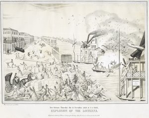 New Orleans Čtvrtek 15. listopadu 1849 v 5 hodin, exploze Louisiany, c. 1849 (chromolitograf) od G. (after) Tolti