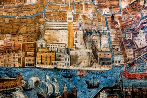 Pohled na Benátky z ptačí perspektivy od G. Barzenti