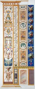 Panel z Raphael Loggia ve Vatikánu, z „Delle Loggie di Rafaele nel Vaticano“, vyrytý Giovanni Ottaviani (asi 1735-1808), publikováno kolem roku 1772-77 (ručně kolorovaná rytina) od G. and Camporesi P. Savorelli