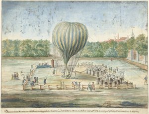 Start Blanchardova balónu v Haagu v roce 1785 od G. Carbentus (signed by artist)