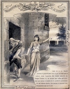 1789: Deklarace práv člověka a občana: Svoboda. Rytina v „Jednotné knize morálky a občanské výchovy, určené pro žáky tří oborů základní školy a pro žáky základních tříd lyceí a vyšších odborných škol, II.