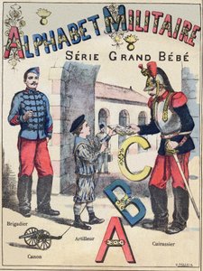 Obálka "Vojenské abecedy", série Grand-Bebe. Rytina. Pont-a-Mousson zobrazování. Louis Vagne, Printer-Publisher, circa 1900. Ilustrace G. Dascher. 20 stran. Rozměr: 31,5 x 24,5 cm