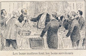 Povinnosti dítěte ve škole: Povinnosti pánů a šéfů vůči sluhům a zaměstnancům. "Dobří páni dělají dobré sluhy." Rytina v "Jedinečné knize mravouky a občanské nauky, určené pro žáky tří předmětů základní školy a