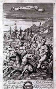 Neptun ve svém voze, ilustrace z knihy 2, část 4, kapitola 5 knihy „Principy filozofie“ od Anthonyho Le Granda, vyryl Johannes Kip (1652/53-1722) od G Freman