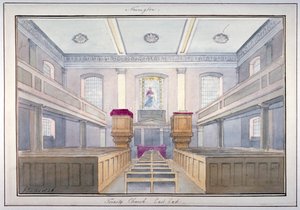 Vnitřní pohled na východní konec kostela Nejsvětější Trojice, Newington, Southwark, Londýn, 1826 od G Yates