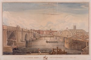 London Bridge starý a nový, Londýn, 1827