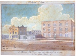 Workhouse St Saviour a Rockingham Arms Inn, New Kent Road, Southwark, Londýn, 1825 od G Yates