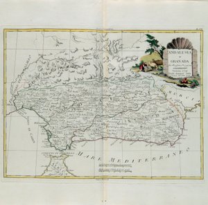 Andalusia and Granada, rytina G. Zuliani převzatá z Toma I. z Nejnovějšího atlasu vydaného v Benátkách v roce 1776 Antoniem Zattou, Soukromá sbírka od G. Zuliani