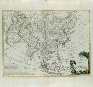 Asie rozdělená na své hlavní státy, rytina G. Zuliani převzatá z Toma I. z Nejnovějšího atlasu vydaného v Benátkách roku 1777 Antoniem Zattou, Soukromá sbírka od G. Zuliani