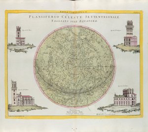Kosmografická tabulka severní nebeské planisféry řez na rovníku, rytina G. Zuliani převzatá z Toma I. z Nejnovějšího atlasu vydaného v Benátkách v roce 1777 Antoniem Zattou od G. Zuliani