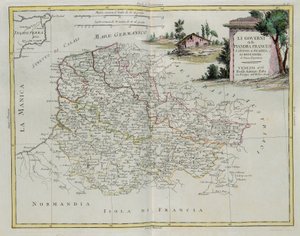 Governances of French Flanders, Artois, Picardy and Boulonois, rytina G. Zuliani převzatá z Toma I. z Nejnovějšího atlasu vydaného v Benátkách v roce 1776 Antoniem Zattou, Soukromá sbírka