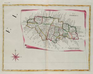 Jamajka, rytina G. Zuliani převzatá z Toma I. z "Nejnovějšího atlasu" vydaného v Benátkách v roce 1778 Antoniem Zattou, Soukromá sbírka od G. Zuliani