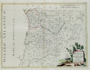 Portugalsko, tedy provincie Entre Douro, Minho, Traz-os-Montes a Bejir, rytina G. Zuliani převzatá z Toma I. z Nejnovějšího atlasu vydaného v Benátkách roku 1776 Antoniem Zattou, vojínem Coll. od G. Zuliani